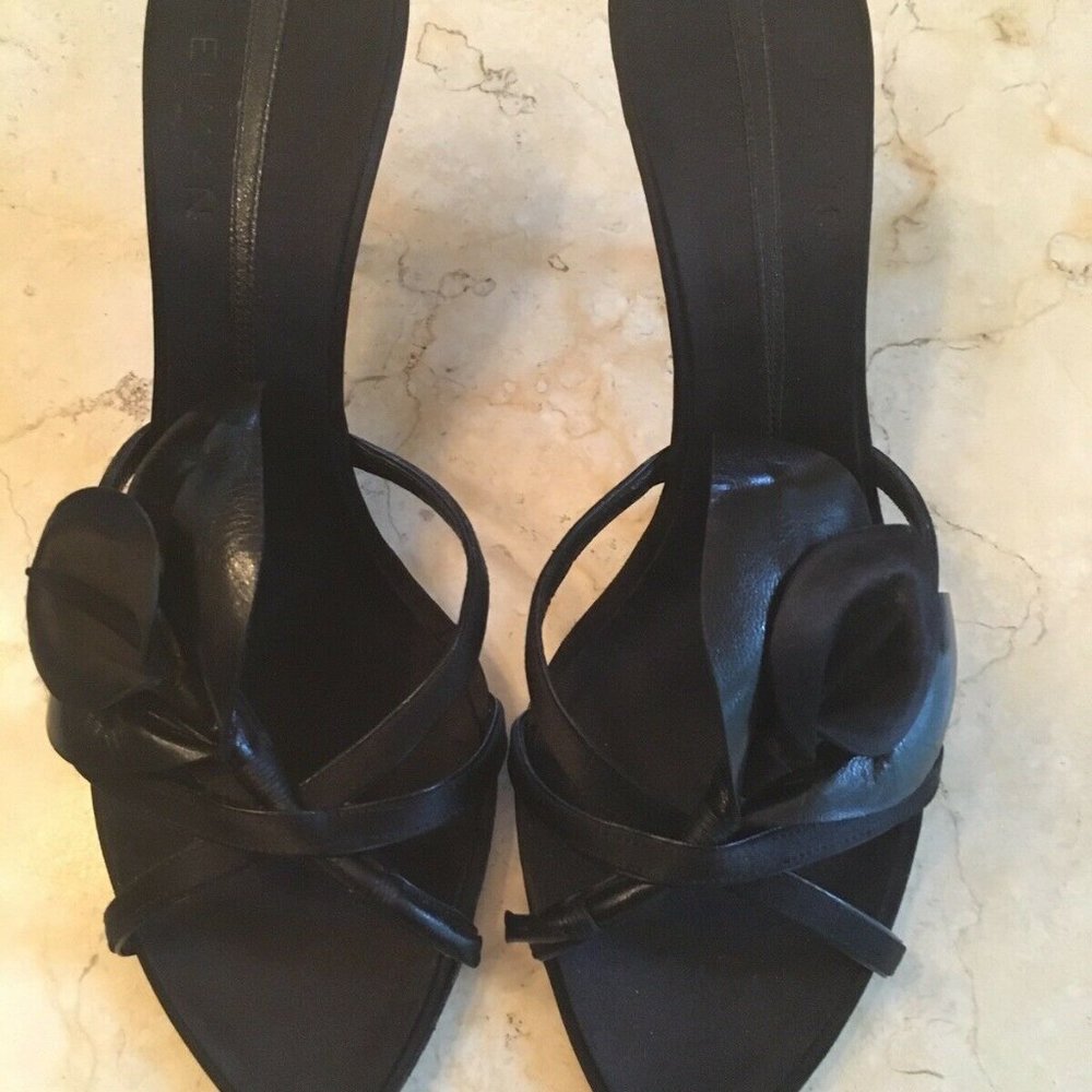 Woman’s Elman Venezia Rena Black Silk Slides 8.5